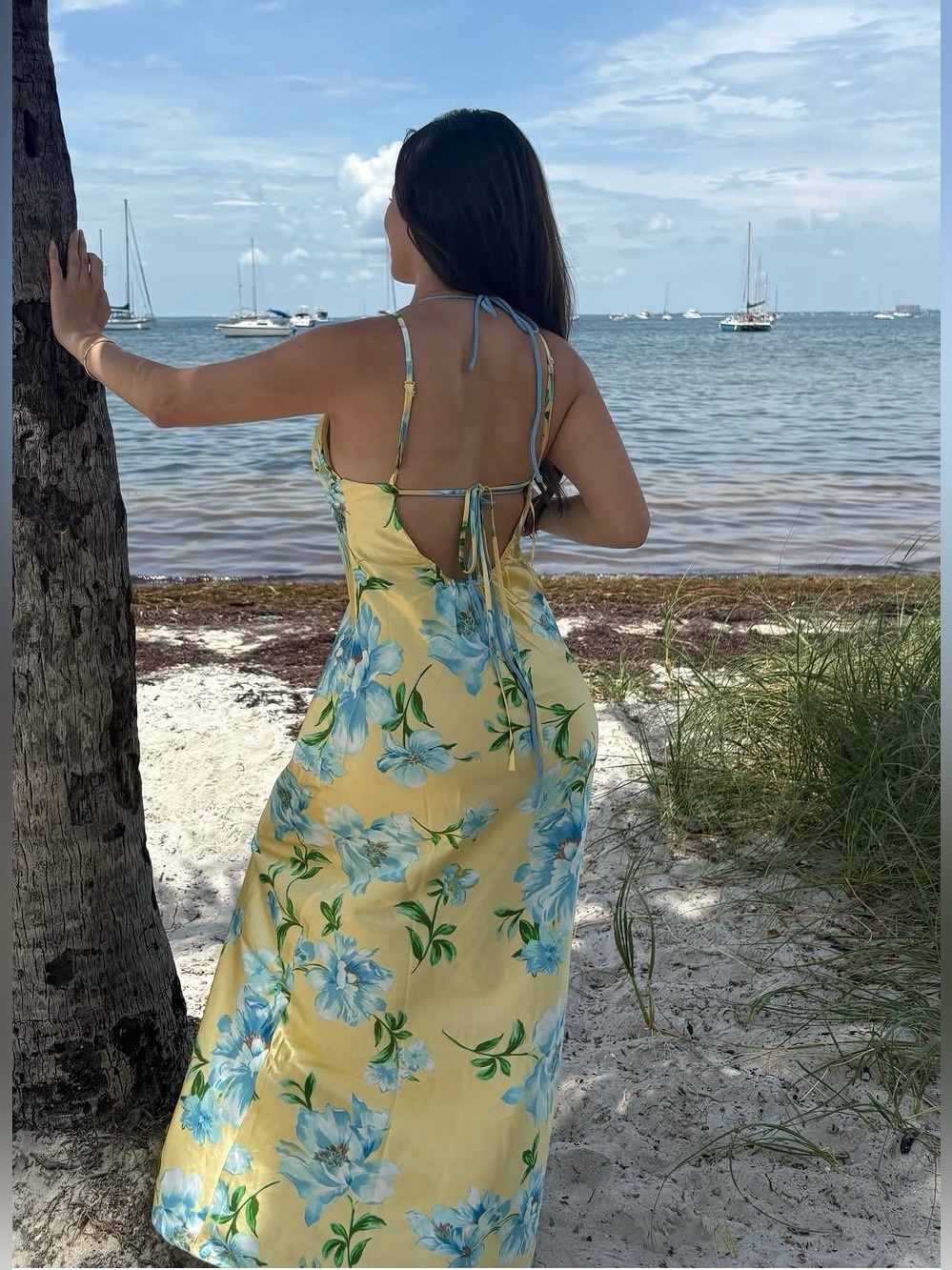 Butter Yellow Blue Floral Maxi Slip Dress Romantic Cottagecore Garden Tea Party
